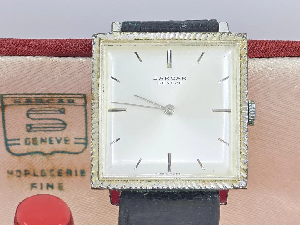 RARO RELOJ MECÁNICO SARCAR GENEVE AÑOS 50 PARA HOMBRE con FUNDA ORIGINAL * FUNCIONANDO Foto 3 de 4