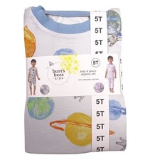 Burts Bees Kids 5T Organic Cotton 4 Piece Pajama Set Blue Space Planets New