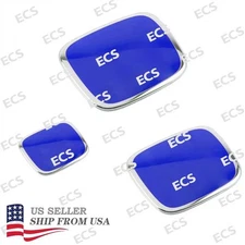 3pcs Jdm Ecs Racing Blue Front Rear Steering Badge Emblem For Fit Jazz 2003-2008