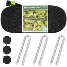 Flat Soaker Hose 50 ft Double Layer Drip Sprinkler Water Leakproof Garden Bed