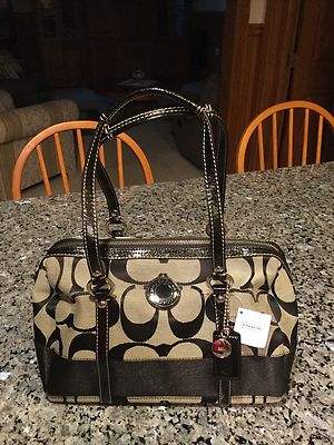 COACH Signature Zip Satchel. F19563. Black/White NWT | eBay