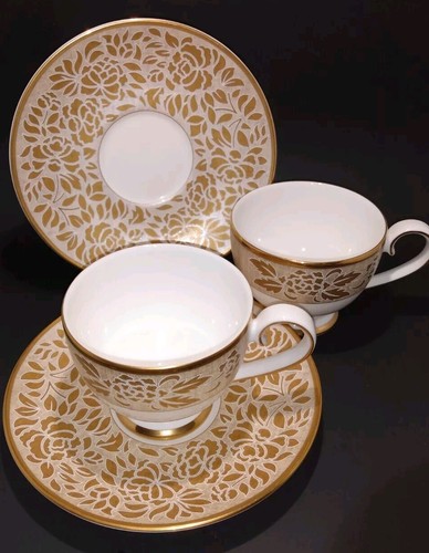 Hankook China #4288 Gold Cups & Saucers 4 Piece Coffee Set Serving for 2 - Picture 2 of 4