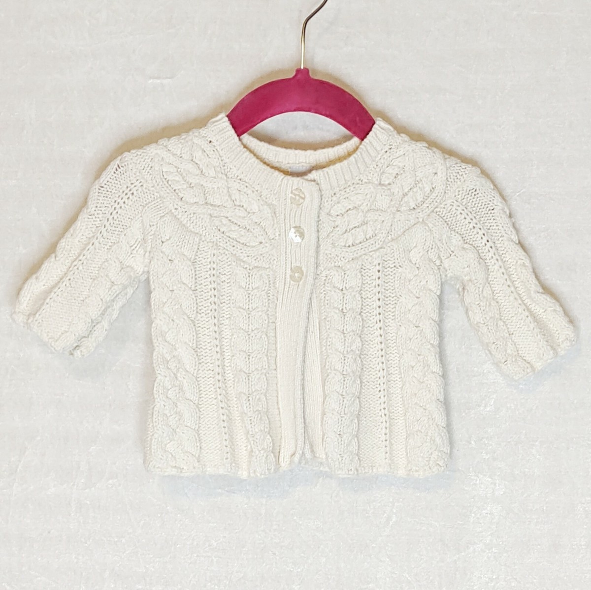 BABY GAP Cream Ecru Cable Knit Cardigan Sweater Sz 0-3 Months Arin