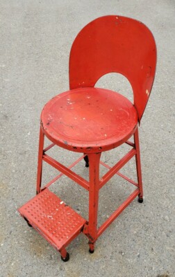 Vintage Retro MCM Red Metal Chair Farmhouse Kitchen Stool Mid Century  Industrial