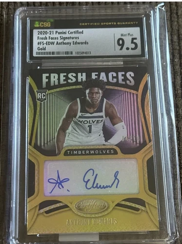 Anthony Edwards 2020-21 Panini Certified Fresh Faces Sig Gold RC(04/10)Graded9.5