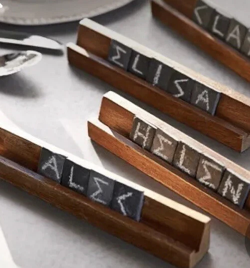 Pottery Barn Slate Place Card Holders Chalkboard Name Tags Letter Tile Set New - Image 2 of 3