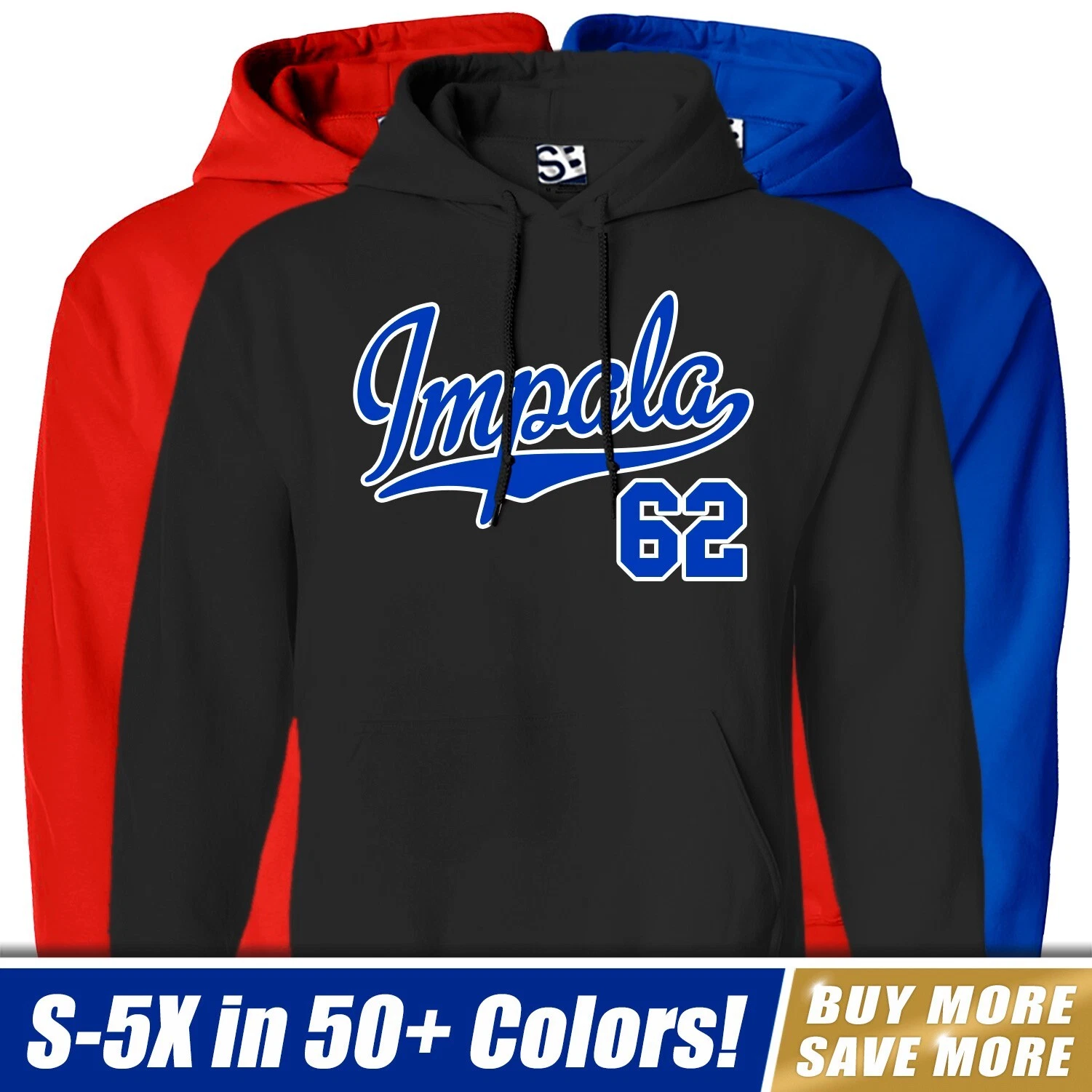 62 Impala PRO Jersey HOODIE | 2 Color Script Hooded Sweatshirt 1962 SS Lowrider