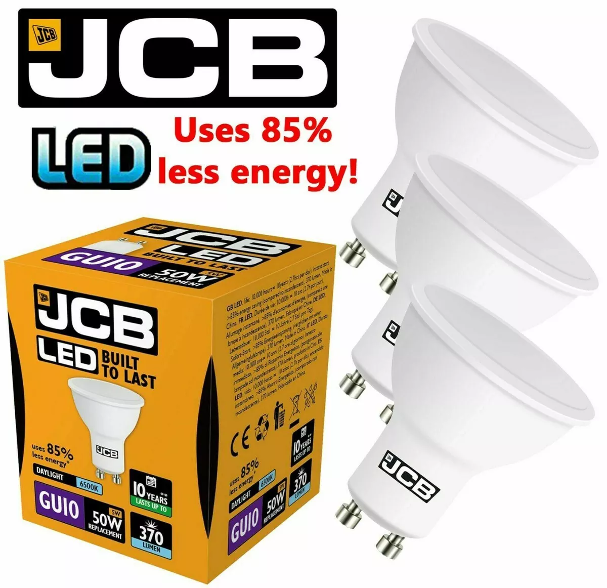 JCB LED GU10 Bulbs 5W = 50W Spot Light Lamp Downlight 3000k/4000k/6500k Bulb