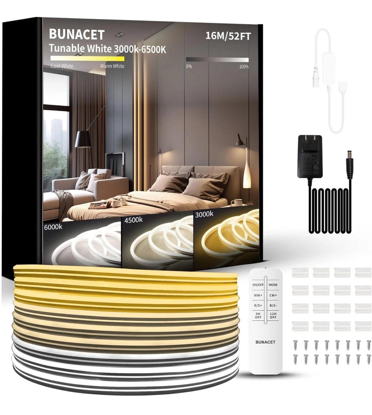 Outdoor Led Strip Lights, IP67 Waterproof Tunable Neon-White-3000K-6500K-52FT