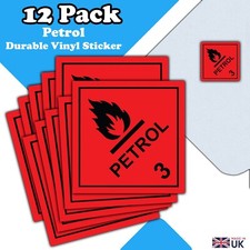 Petrol flammable signs - 12x Dangerous substance labels - 100mm Sq Self-Adhesive