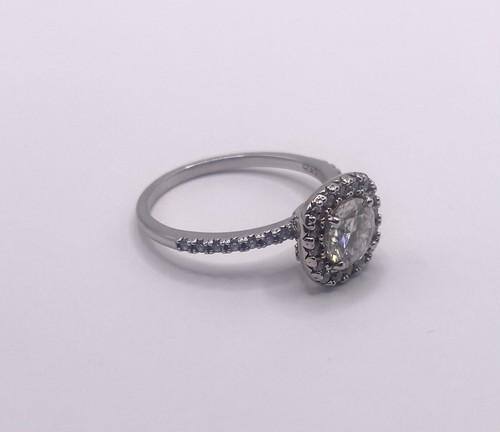 Park Lane 1 Carat Moissanite Ring with Cushion Halo - Sterling Silver, UK Q 3/4 - Picture 10 of 12