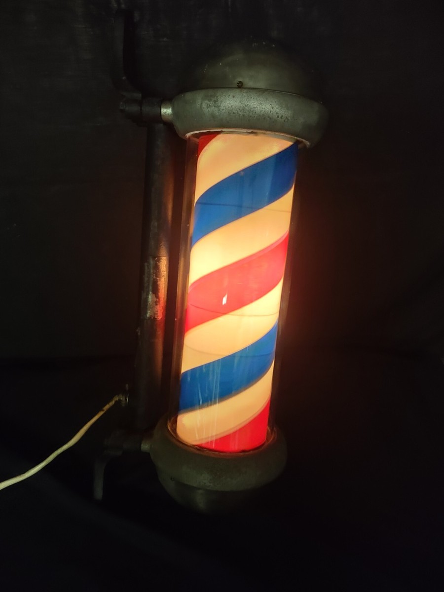 Vintage Theo A Kochs Lighted Rotating Barber Pole Barbershop Light