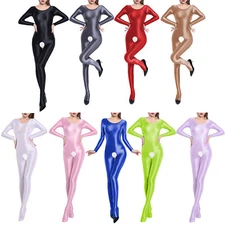 Womens Full Body Jumpsuit Shiny Bodysuit Compression Catsuit Stretchy Glossy