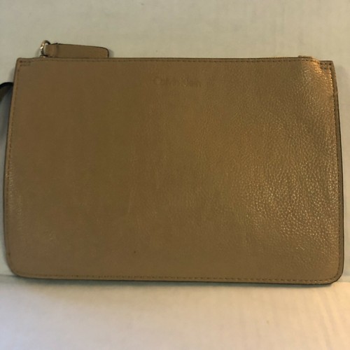 Calvin Klein Tan Faux Leather Large Wristlet Wallet