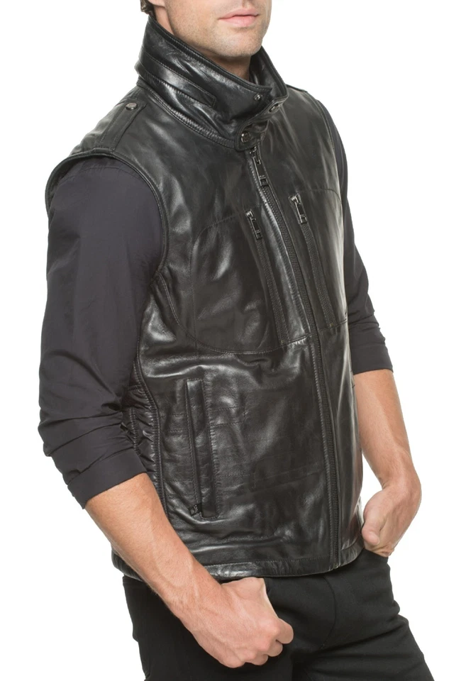 Andrew Marc New York Cuero Negro Liberty Moto Chaleco Chaqueta Nuevo $565 Foto 2 de 4
