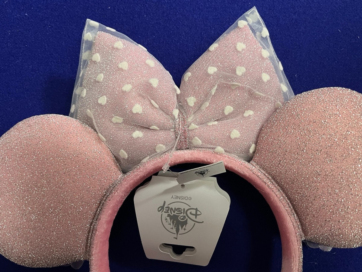 2023 Disney Parks Valentines Pink Rosebud White Hearts Minnie Ears Headband 108822-1.jpg main image 4