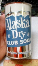 Alaska Dry Club Soda flat top Pop Can, Fairbanks Alaska, never used factory can