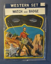 Old Vintage 1950's WESTERN Toy SET - Watch Badge  Lone Ranger style Mask
