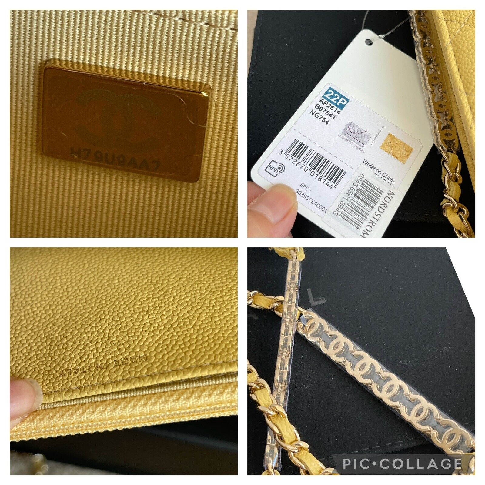 New CHANEL Yellow 22P Caviar Tiny CC Wallet on Chain WOC w/ Receipt