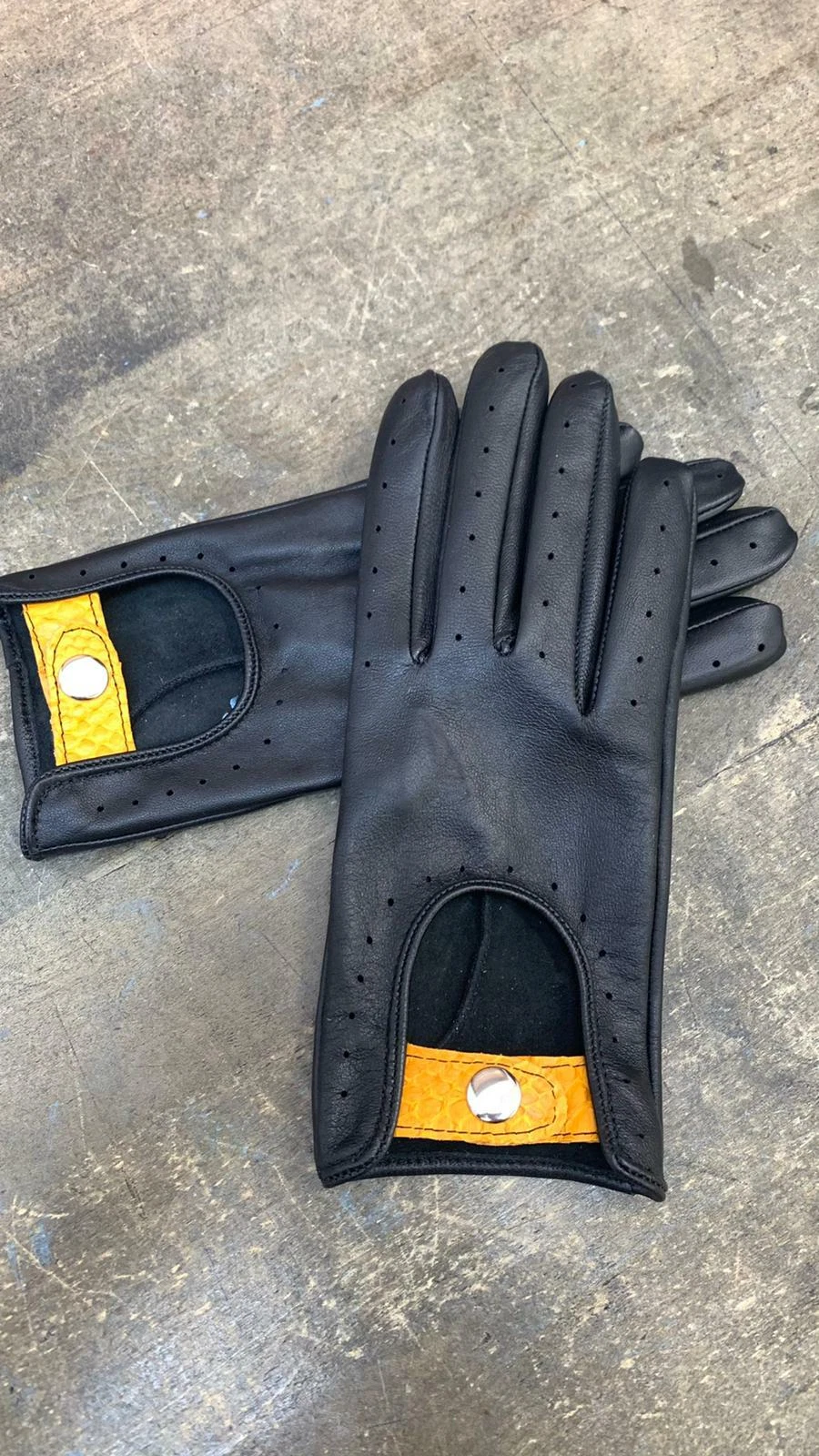Black & Yellow Genuine Lambskin Leather for Men Driving Gloves Handmade