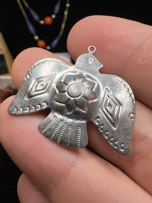 Vintage Stamped Metal Thunderbird Native American Design Pendant