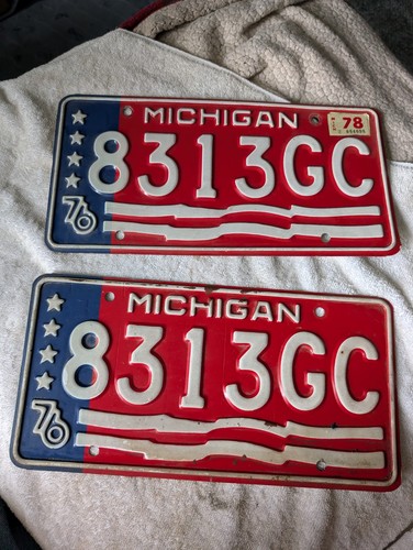 1976 Michigan American Flag License Plates 1978 Nice Matching Numbers Rat Rod