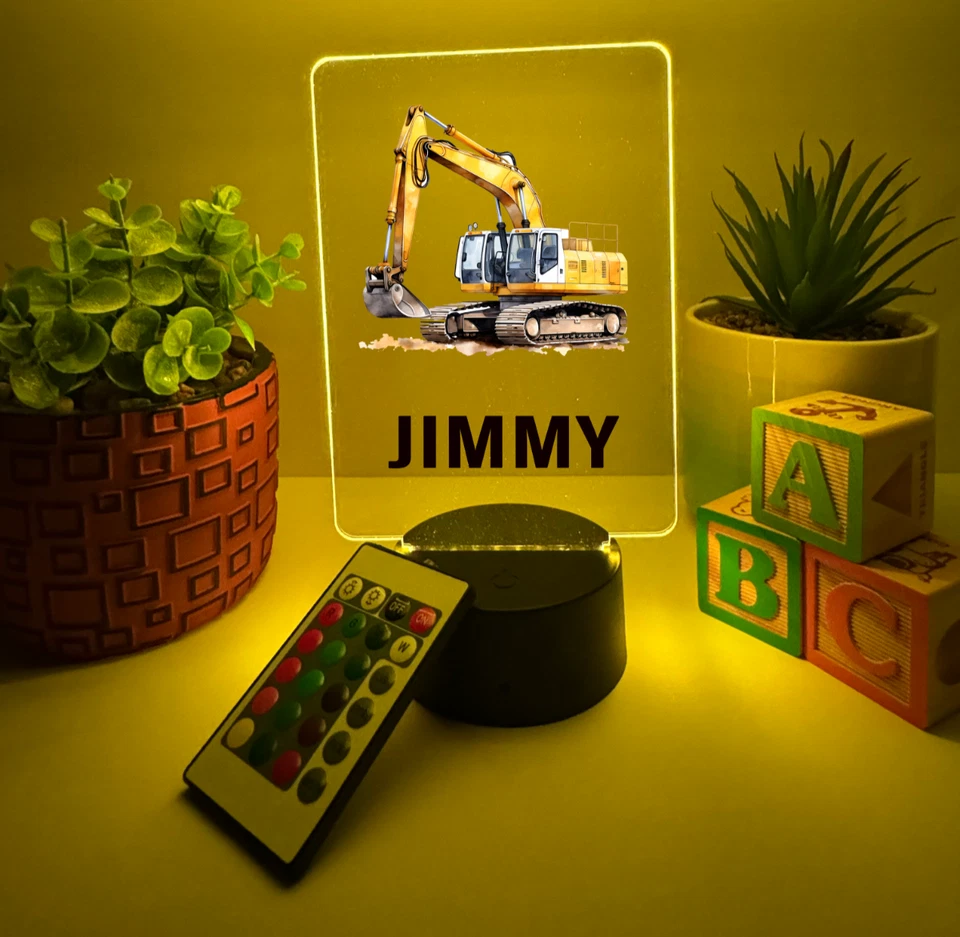 UV Printed Excavator Light Up, Personalized FREE, LED Lamp, Kid Friendly - Image 4 of 4