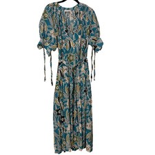 Ulla Johnson Blue Floral Print Ruffle Selena Midi Dress Size Small