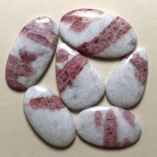 Elegant Pink Tourmaline Quartz 33-41mm Cabochon – 6 Pcs Polished Loose Gemstones - Picture 10 of 12