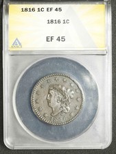 1816 ANACS XF-45 Coronet Head Large Cent