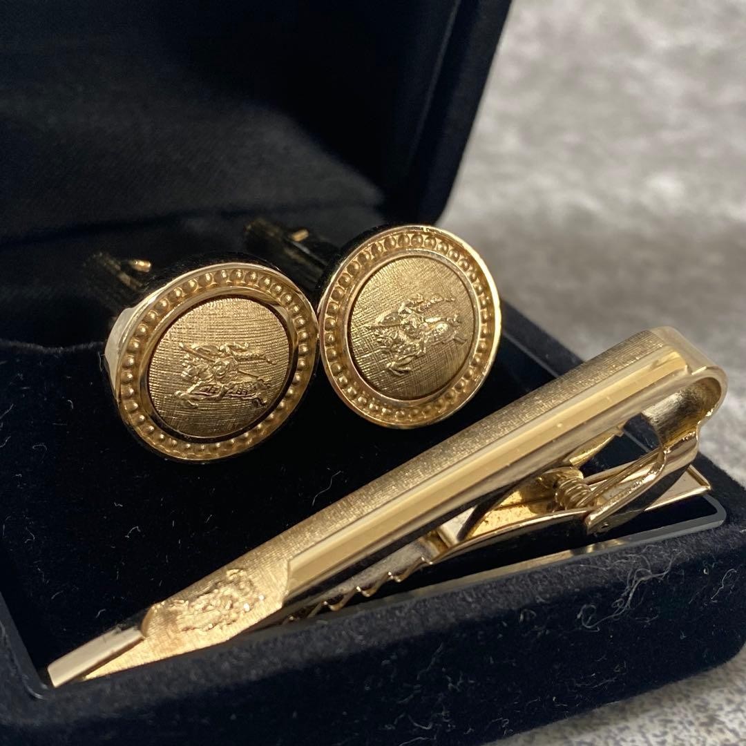 Burberry Knights Cufflinks Tie Clip Set Vintage Fashion Accessories Auth thumbnail 13