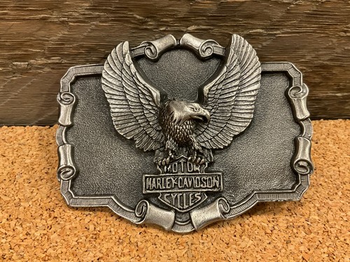 1982 Vintage Harley Davidson Belt Buckle With Eagle Metal Motorcycle SN 606
