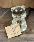 Vintage Fenton Clear Glass October Pink Heart Bear Figurine w/ Tag  - No Chips