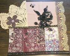 Slow Stitch Sewing Kit Purple Black Fabric Trim Doily Quilt Squares Lace Paisley