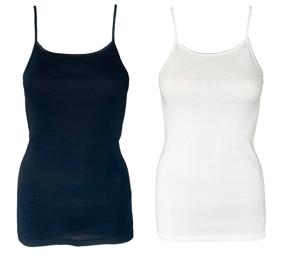 Damen Basic Top Spaghetti-Träger Unterhemd Baumwolle Schwarz Weiß Gr. 38 40 - Bild 1 von 1