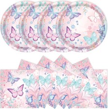 Disposable Butterfly Birthday Party Paper Plates Napkins Tableware Set for 