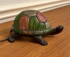 Vintage Tiffany Style Glass Turtle Lamp with Metal