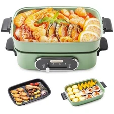 3-in-1 electric hot pot, multi-use shabu shabu pot with grill pan & st