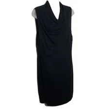 Adrienne Vittadini Knit Overlay Sleeveless Sheath Dress Black Medium Below Knee