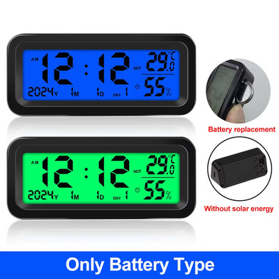 Solar Power Auto Uhr LCD Display Temperatur Luftfeuchtigkeit Auto Armaturenbrett Zeit Uhr
