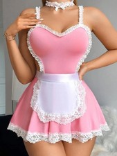 Silky feel soft pink fantasy maid lingerie nightdress 3 piece size 16-18 / XL