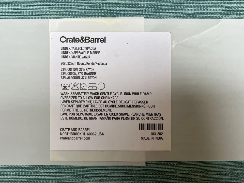 Crate And Barrel Linden 90" x 90" Round Tablecloth Aqua C23 - Image 3 of 3
