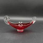 Vintage Murano Style Red & Clear Glass Gondola Bowl - Italian Art Glass 7.5"