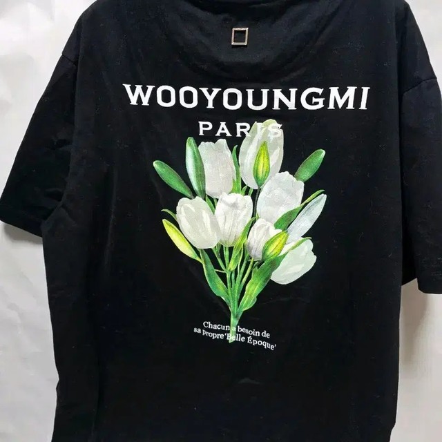 Wooyoungmi Flower Print Back Logo T-Shirt, Black, Size 50