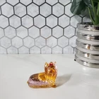 Vintage Murano Handmade Mini Pink Amber Glass Yorkshire Terrier Dog Figurine