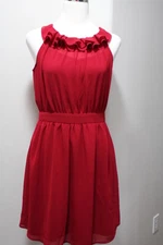 NEW Doe & Rae Women's Red/ Medium/ Ruffle Neck Chiffon Dress