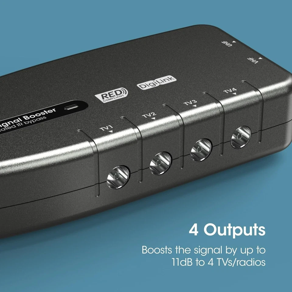 Signal Booster SLx 4 Way TV Amplifier HD TV/FM/DAB Signal 4G Filter IR Bypass - Image 4 of 4