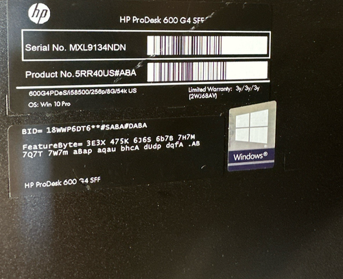 HP ProDesk 600 G4 SFF i5-8500 3.00GHz 8GB Ram 256GB SSD / NO OS - Bild 7 von 7