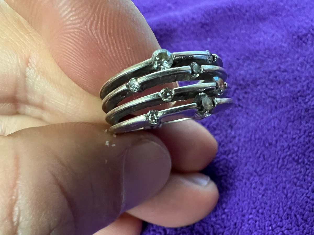 14k White Gold Vintage Ring with  Natural 8 Diamonds Over Half Carat (Solar Sys) View 2