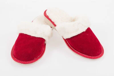 SOLA Women Red 100% Suede Leather Slippers Wool Shoes Size 3 4 5 6 7 8Flip-Flop